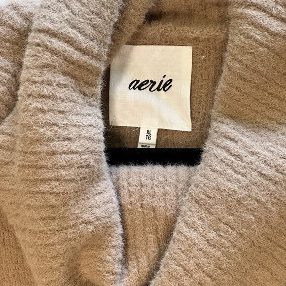 Aerie Camel Brown Chenille Knit Turtleneck Oversized Sweater XL Winter Fall - Picture 2 of 8